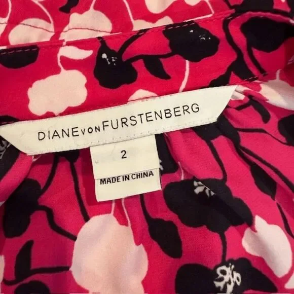 Diane Von Furstenberg Freya Silk Blend Shirt Dress Pink Black Floral Oversized 2 - Picture 8 of 16